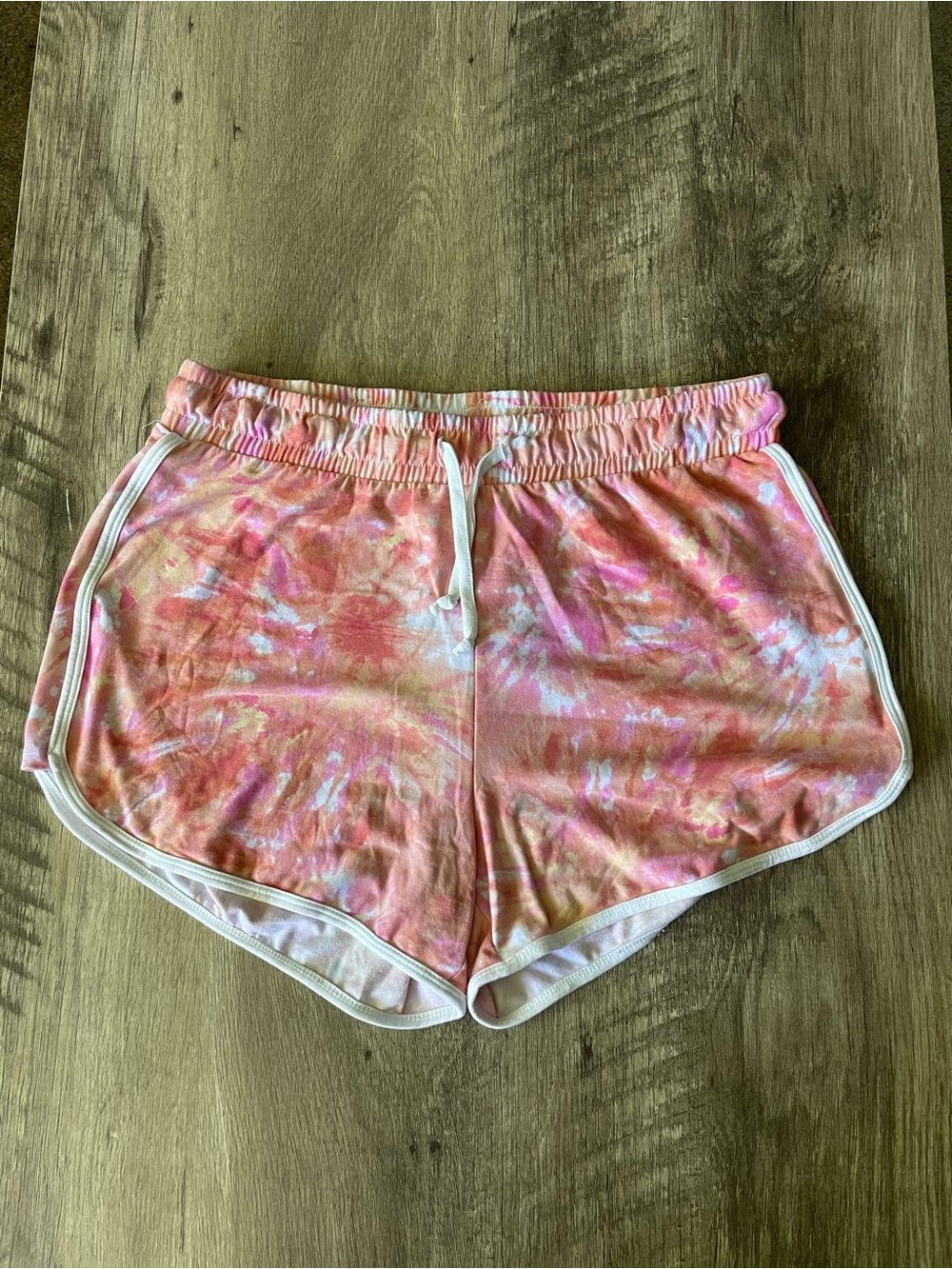 Women’s Pink Tie-Dye Athletic Shorts with White Trim